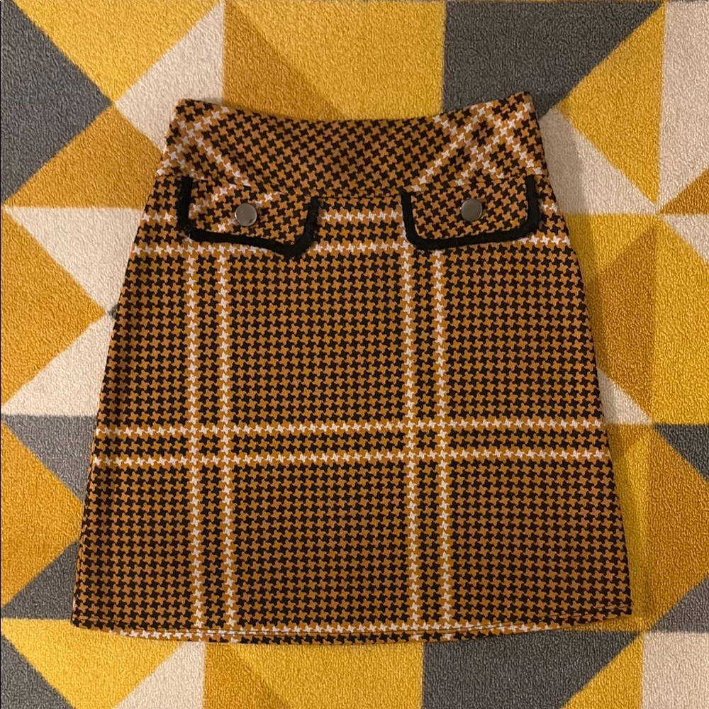 Stylish Yellow Houndstooth Women's Skirt